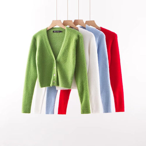 V-neck long sleeved cardigan sweater